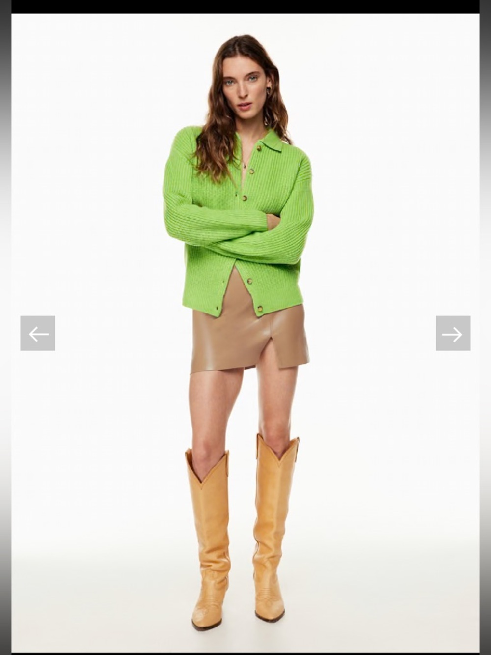 Wilfred Bright Lime Green Ribbed Button-Front Cardigan